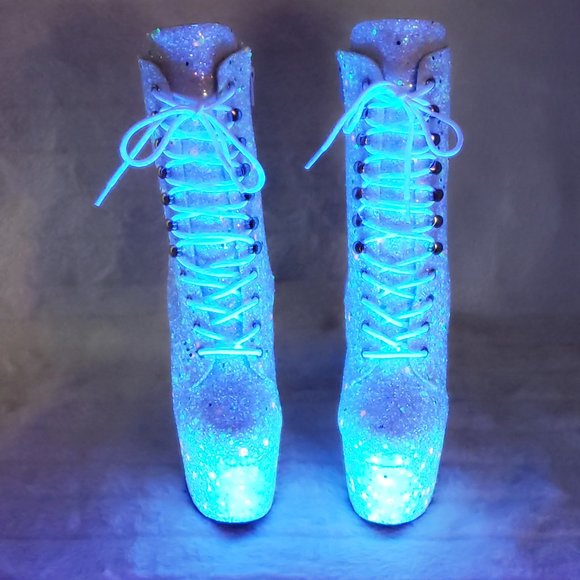 UV White Glow In The Dark Glitter 7" Platform Heel Ankle Boots Adore 1020uvlg - Picture 6 of 16